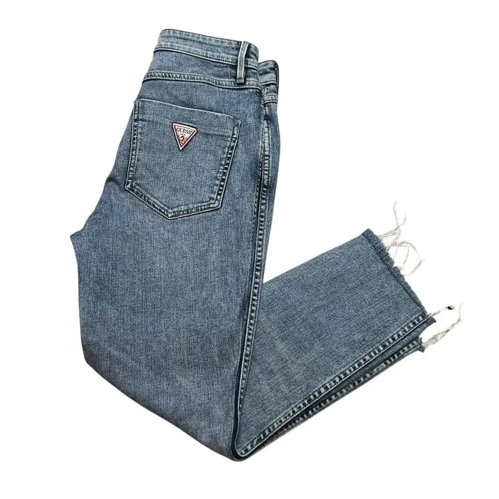 GUESS JEANS Women’s 1981 Skinny‎ Light Wash Jeans - Raw Hem Custom Patches - 26 - Picture 4 of 7